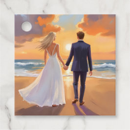 Bruid & Bruidegom Strand Huwelijk Aquarel Bedankjes Labels