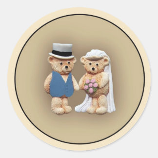 Bruid & bruidegom Teddy Bears Ronde Sticker