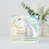 Bruid & Bruidegom Toasting bruiloft uitnodiging Ui (Staand voorkant)