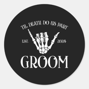 Bruid bruidegom tot de dood Do Us Party Est 2024 H Ronde Sticker