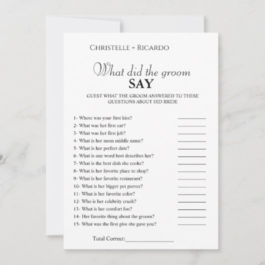 Bruid & bruidegom trivia bruiloft spel kaart (Voorkant)