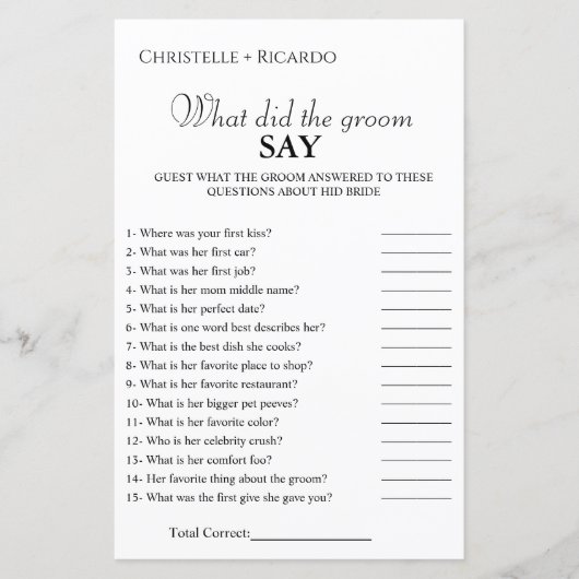 Bruid & bruidegom trivia vrijgezellenfeest spel Ka (Voorkant)