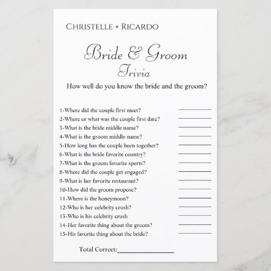 Bruid & bruidegom trivia vrijgezellenfeest spel Ka (Voorkant)