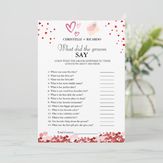 Bruid & bruidegom trivia vrijgezellenfeest spel Ka Aankondiging (Staand voorkant)