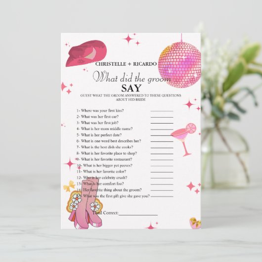 Bruid & bruidegom trivia vrijgezellenfeest spel Ka Aankondiging (Staand voorkant)