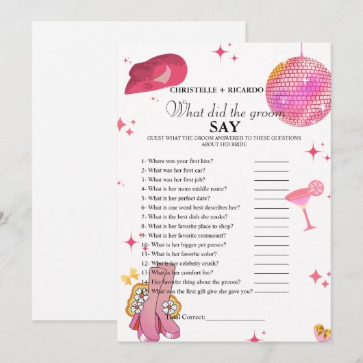 Bruid & bruidegom trivia vrijgezellenfeest spel Ka Aankondiging (Voorkant / Achterkant)