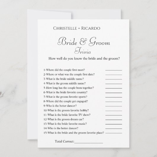 Bruid & bruidegom trivia vrijgezellenfeest spel ka aankondiging (Voorkant)