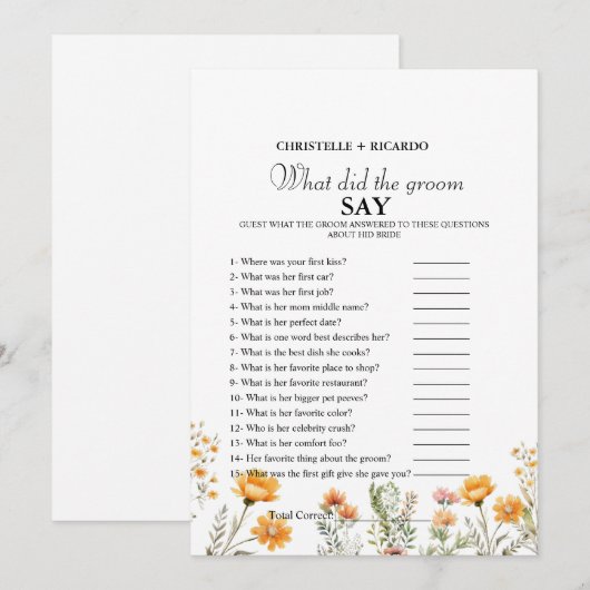 Bruid & bruidegom trivia vrijgezellenfeest spel Ka Aankondiging (Voorkant / Achterkant)