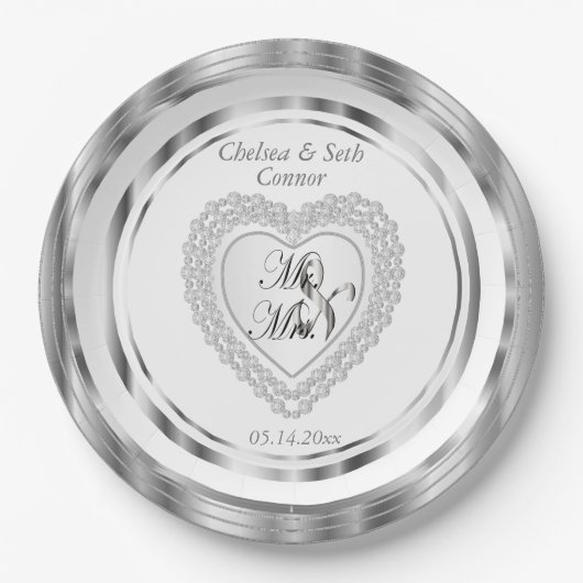 Bruid & Bruidegom Trouw Hart Papieren Bordje (Voorkant)