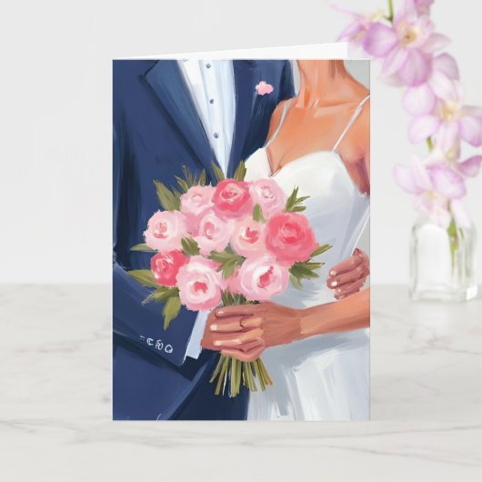 Bruid & Bruidegom Trouwboeket Aquarel Kaart (Orchidee)