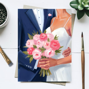 Bruid & Bruidegom Trouwboeket Aquarel Schildering Briefkaart