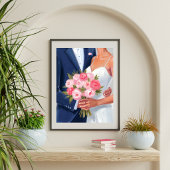 Bruid & Bruidegom Trouwboeket Aquarel Schildering Poster