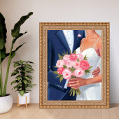 Bruid & Bruidegom Trouwboeket Aquarel Schildering Poster
