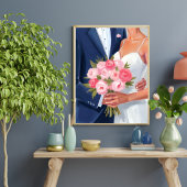 Bruid & Bruidegom Trouwboeket Aquarel Schildering Poster