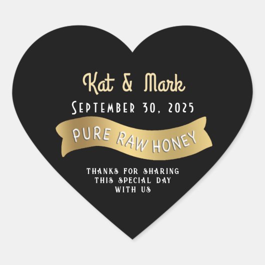 Bruid & Bruidegom Trouwdatum Gouden Banner Hart Ho Hart Sticker (Voorkant)
