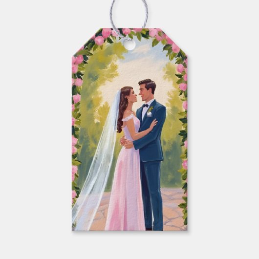 Bruid & Bruidegom Tuinboog | Bloemenschildering vo Cadeaulabel (Voorkant)