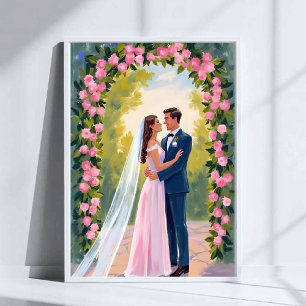 Bruid & Bruidegom Tuinboog Bloemenschildering vo Poster