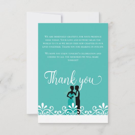 Bruid Bruidegom Turquoise Wit Ellegante Trouw Dank Bedankkaart (Voorkant)