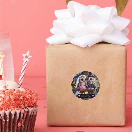 Bruid & bruidegom Uil - Dank u Ronde Sticker (Feest)