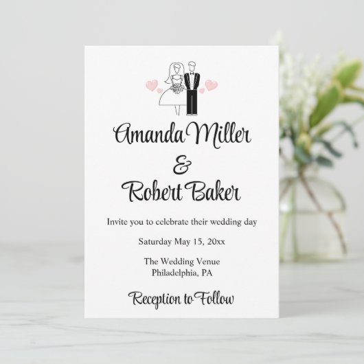 Bruid & Bruidegom Uitnodiging (Staand voorkant)