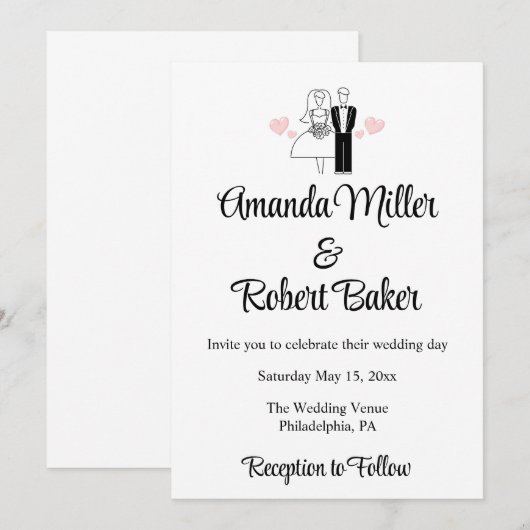 Bruid & Bruidegom Uitnodiging (Voorkant / Achterkant)