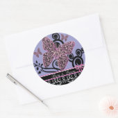 Bruid & bruidegom vlinders wervelt roze zwart & wi ronde sticker (Envelop)