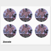 Bruid & bruidegom vlinders wervelt roze zwart & wi ronde sticker (Vel)
