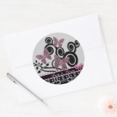 Bruid & bruidegom vlinders wervelt roze zwart & wi ronde sticker (Envelop)