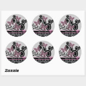 Bruid & bruidegom vlinders wervelt roze zwart & wi ronde sticker (Vel)