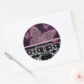 Bruid & bruidegom vlinders wervelt roze zwart & wi ronde sticker (Envelop)