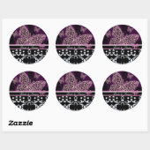 Bruid & bruidegom vlinders wervelt roze zwart & wi ronde sticker (Vel)