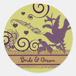 Bruid & Bruidegom Vogel Werveling Paars & Groen Hu Ronde Sticker