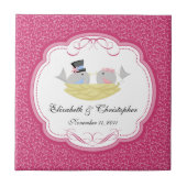 Bruid Bruidegom Vogels Keepsake Tegels Roze Tegeltje (Voorkant)