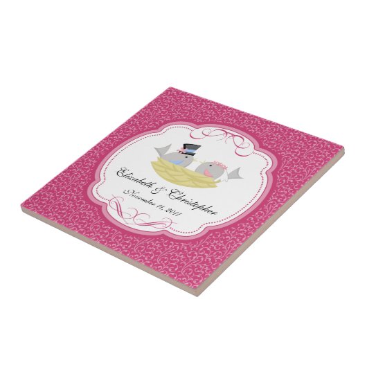 Bruid Bruidegom Vogels Keepsake Tegels Roze Tegeltje (Zijkant)