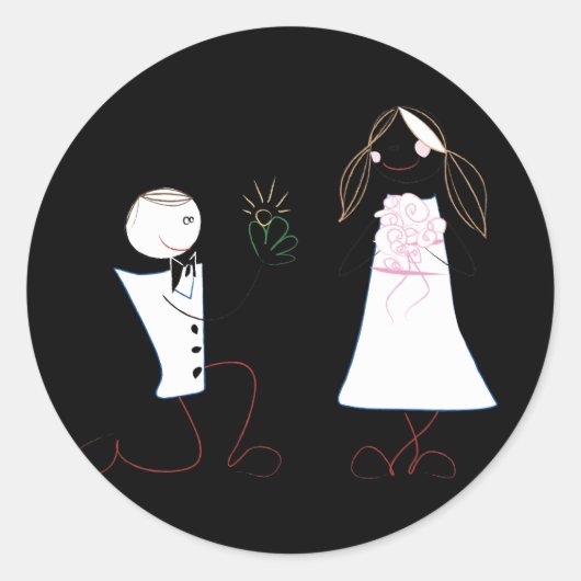 Bruid Bruidegom Voorstellen Clipart Wedding Sticke Ronde Sticker (Voorkant)