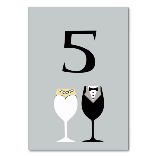 Bruid & Bruidegom Wijnglazen Tafelnummer Kaart (Voorkant)