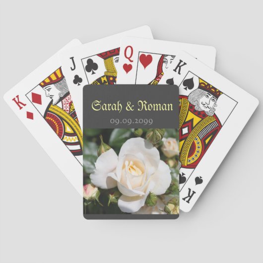 bruid & bruidegom witte roos bloemen bruiloft pokerkaarten (Achterkant)