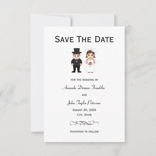 Bruid & Bruidegom Zwarte Strepen - 3x5 Save the Da Date (Voorkant)