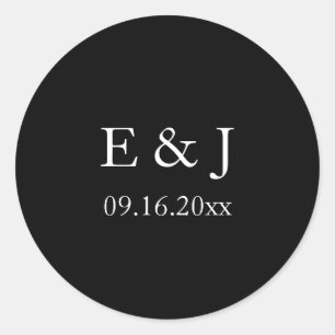 Bruid Bruidegom Zwarte Trouw Monogram Minimalistis Ronde Sticker