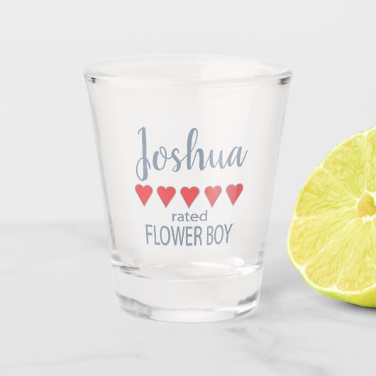 Bruid & Bruidsmeisjes 5 Hart Bloemen Jongen Shot Glas (Voorkant)