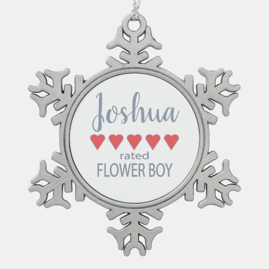 Bruid & Bruidsmeisjes 5 Hart Bloemen Jongen Tin Sneeuwvlok Ornament (Voorkant)