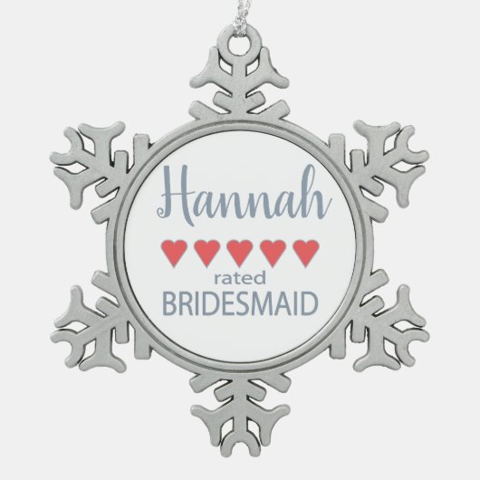 Bruid & Bruidsmeisjes 5 Hart Bruidsmeisje Tin Sneeuwvlok Ornament (Voorkant)