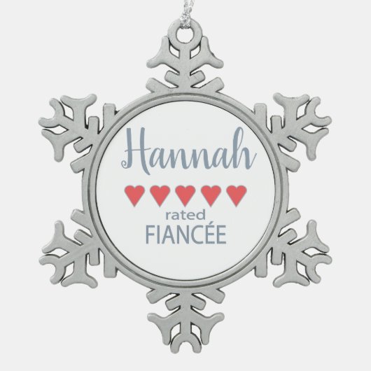 Bruid & Bruidsmeisjes 5 Hart Verloofde Tin Sneeuwvlok Ornament (Voorkant)