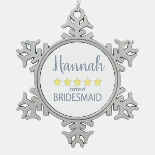 Bruid & Bruidsmeisjes 5 Sterren Bruidsmeisje Tin Sneeuwvlok Ornament (Voorkant)