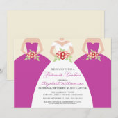 Bruid & bruidsmeisjes bruidslunch (fuchsia) kaart (Voorkant / Achterkant)