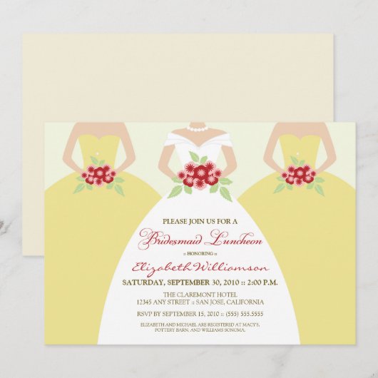 Bruid & Bruidsmeisjes Bruidsmeisjes lunch / geel Kaart (Voorkant / Achterkant)