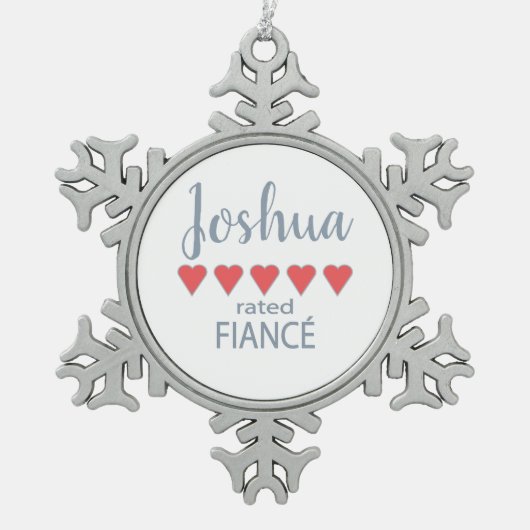 Bruid & Bruidsstoet 5 Hart Verloving Tin Sneeuwvlok Ornament (Voorkant)