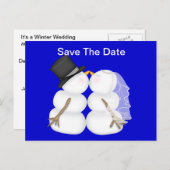 BRUID & BRUIGOM Sneeuwman SAVE THE DATE Aankondigingskaart (Voorkant / Achterkant)