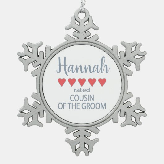 Bruid & Bruiloft 5 Hartenvriendin van de Bruidegom Tin Sneeuwvlok Ornament (Voorkant)