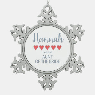 Bruid & Bruiloft 5 Hartjes Tante van de Bruid Tin Sneeuwvlok Ornament
